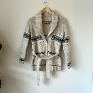 VTG Y2K Wool Juicy Couture Sweater Cardigan Tie Waist Cabincore Minimal Granny